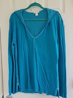 Mod-O-Doc Relaxed Teal Long-Sleeve V-Neck Hoodie Top